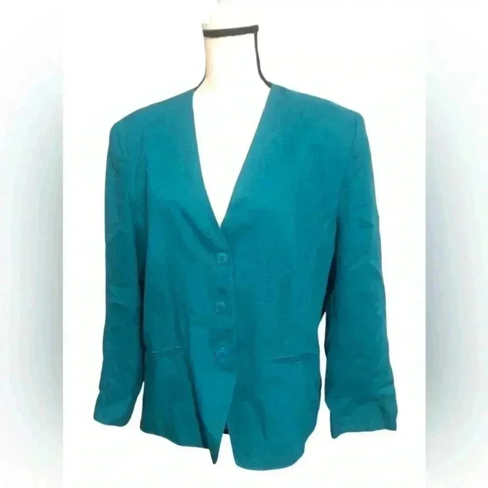 Vintage Country Sophisticates by Pendleton Turquoise Linen Blend Blazer Size 18